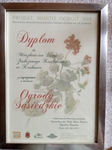 3. Dyplom za wyróznienie w konkursie Ogrody Sąsiedzkie 2015